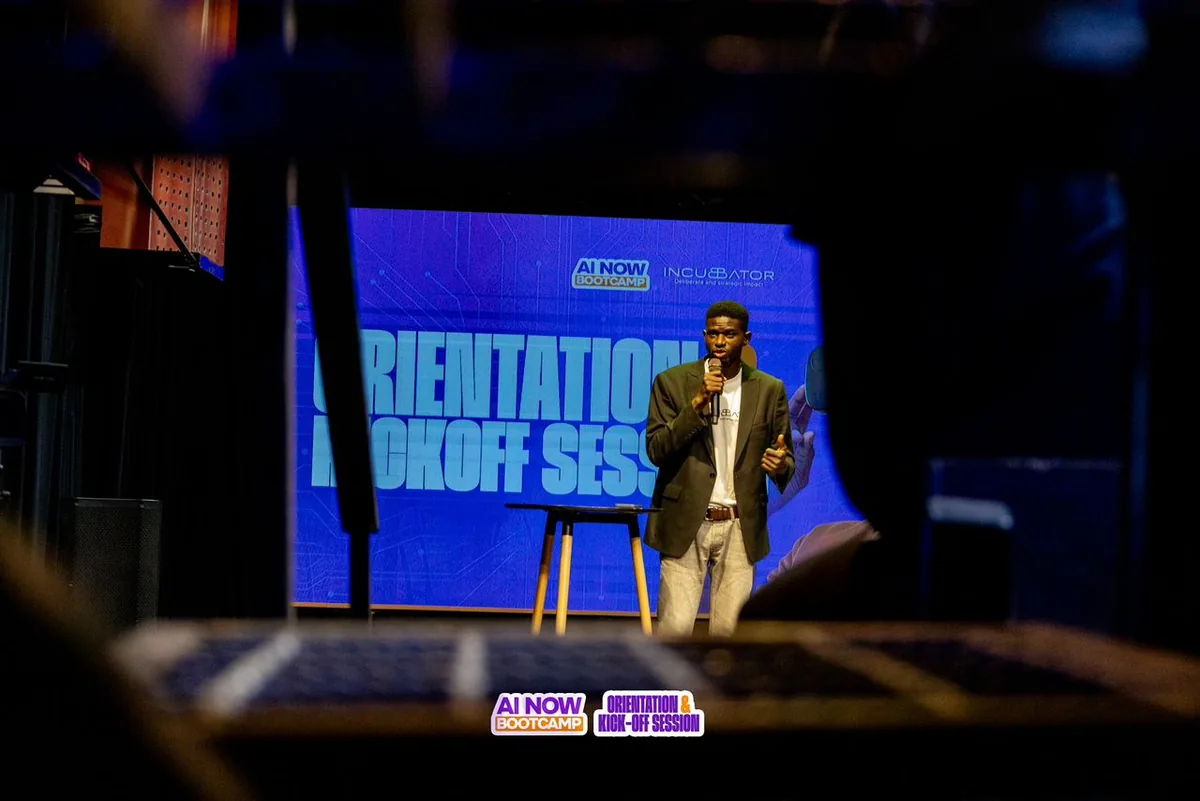 Young participant speaking during an innovation event